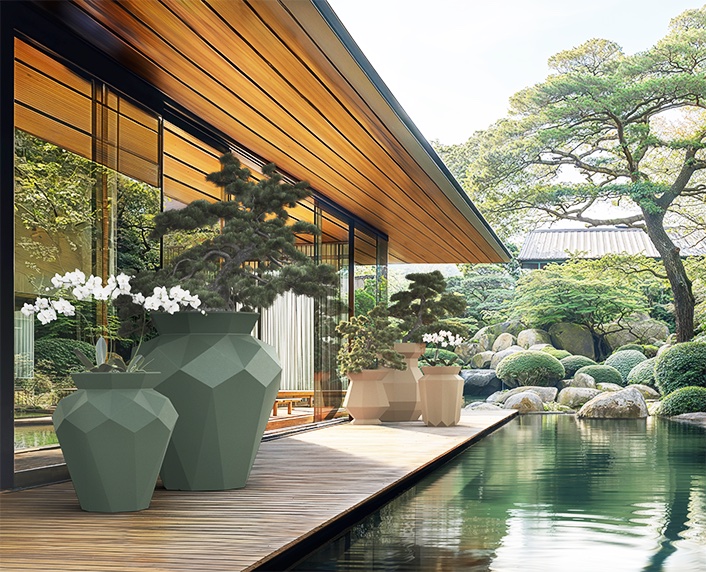 Maceteros inspirados en el arte japonés de la papiroflexia 